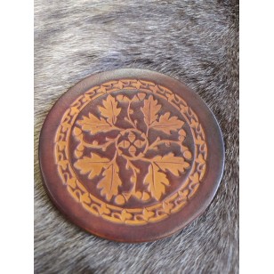 Leather Coaster Oak Leaves and Acorns Pair